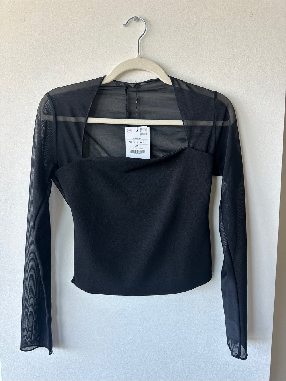 Zara Black Mesh Long-Sleeve Crop Top
